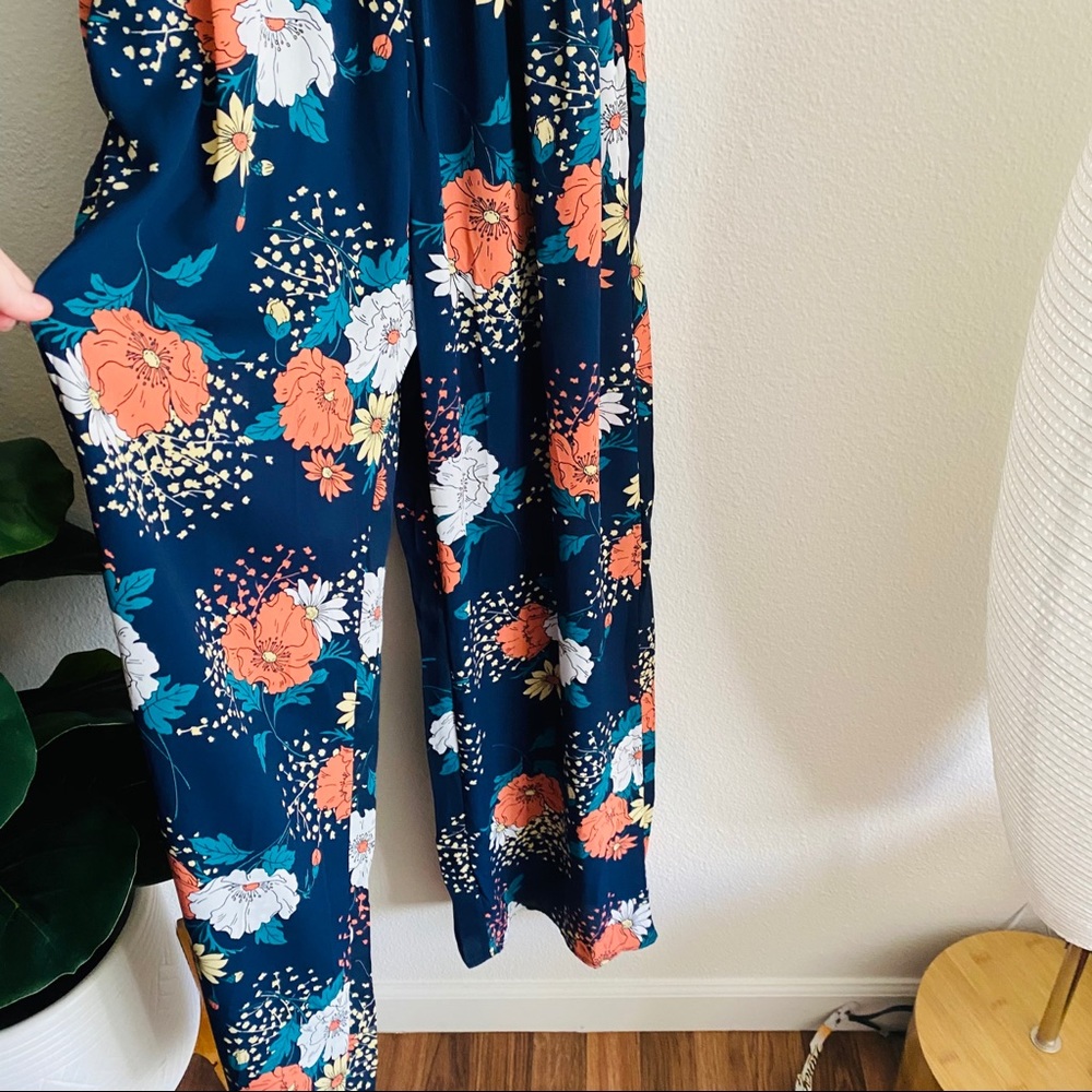 Floral/Navy Wide Leg Jumpsuit - Picture 4 of 5